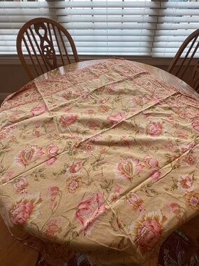 April Cornell Cotton Tablecloth Cottagecore Yellow Pink Flowers Rectangle